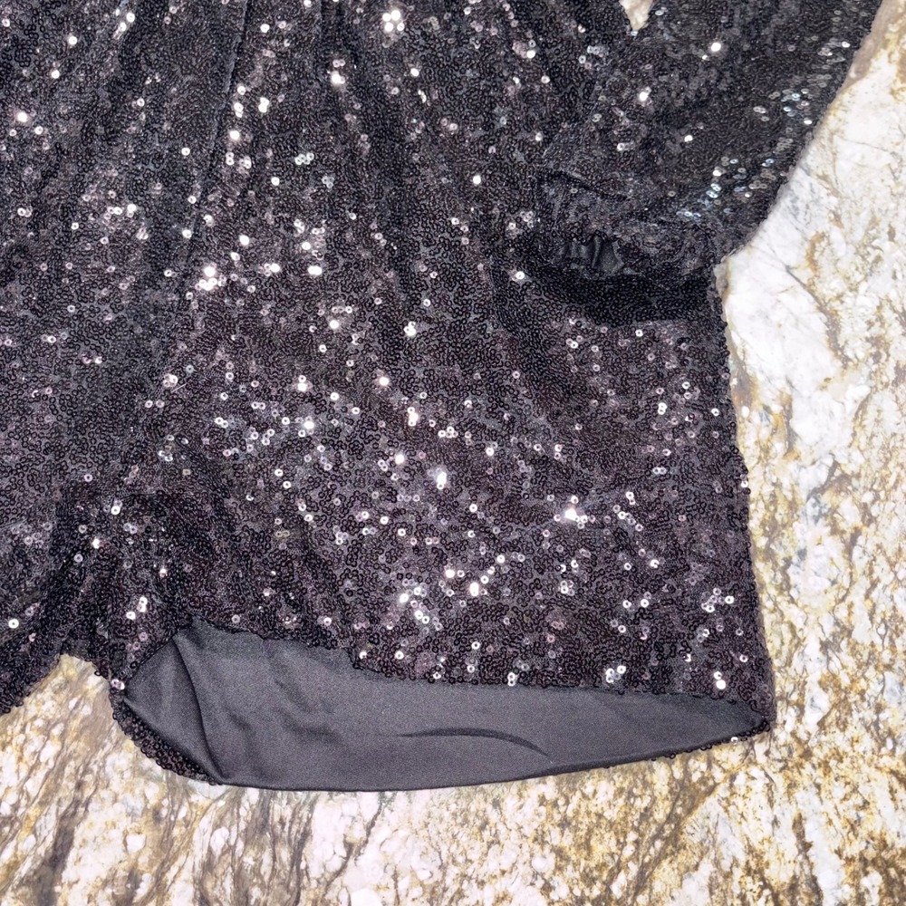 Sequin Romper Women Medium Black Long Sleeve V-Neck Party Playsuit HAODUOYI - Picture 6 of 16